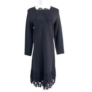 LELA ROSE BLACK LONG SLEEVE EMBROIDERED SHIFT DRESS - M